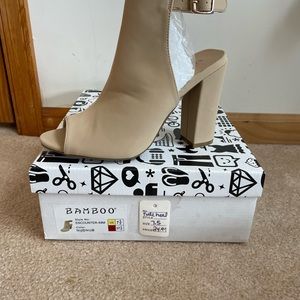 Tan peep toe sling back 4in heel